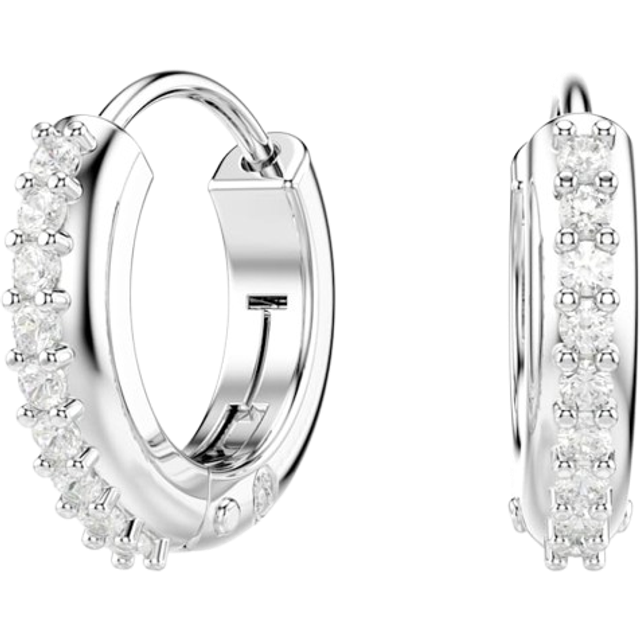 Swarovski Matrix Rhodium Plated White Crystal Hoop Earrings - Silver