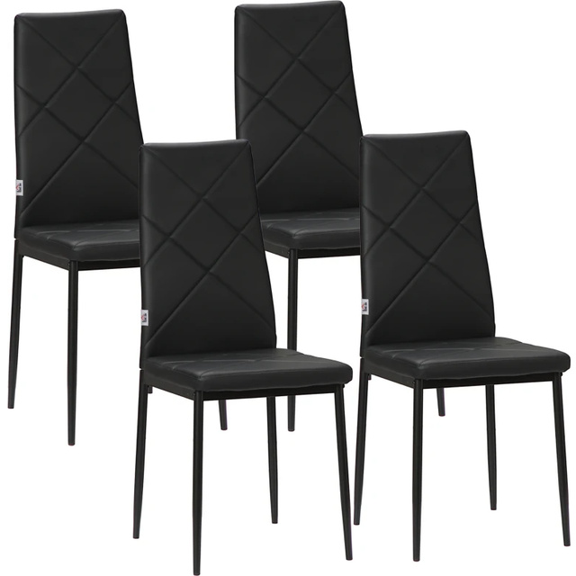 Homcom Set Of 4 Faux Leather Dining Chairs - Black