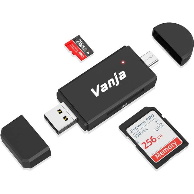 Vanja USB Type C Micro USB OTG Adapter and USB 2.0 Portable Memory Card Reader for SDXC, SDHC, SD, MMC, RS-MMC, Micro SDXC, Micro SD, Micro SDHC Card
