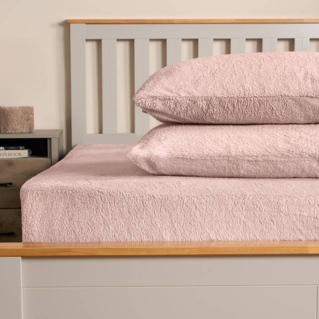 Brentfords Teddy Fleece Fitted Sheet, Blush Pink - Single