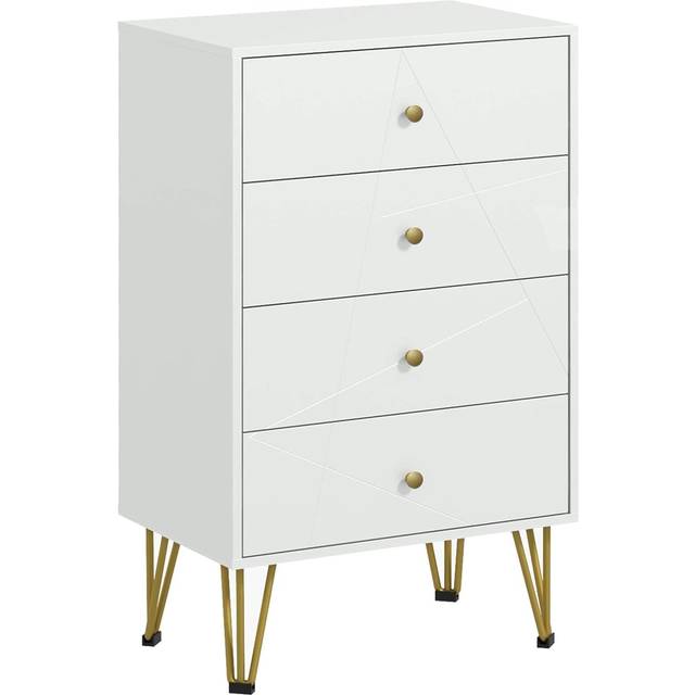 HOMCOM Chest of Drawers, 4 Drawers Dresser Storage Organiser for Bedroom, White