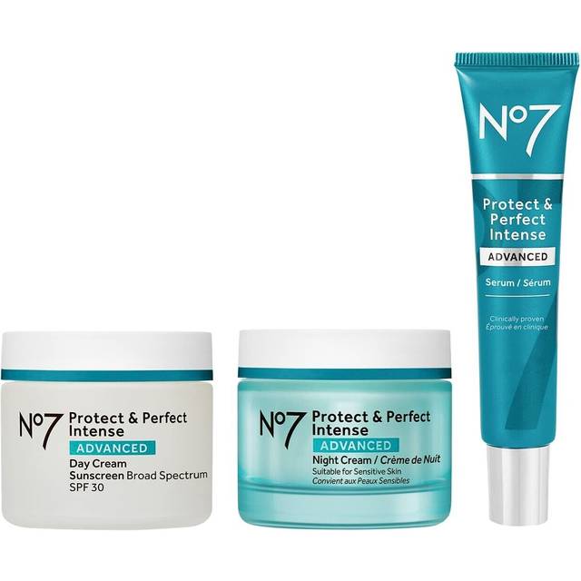 No7 Protect & Perfect Anti Aging Skincare Set - Includes SPF 30 Daytime Face Cream  Hydrating Shea Butter Night Cream & Hyaluronic Acid Face Seru