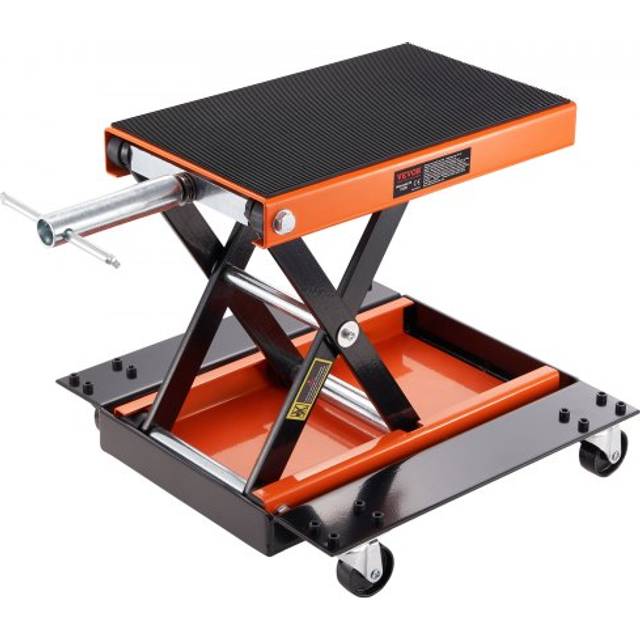 500 kg Motorcycle Lift atv Scissor Jack with Dolly & Hand Crank, Center Hoist Crank Stand with Wide Deck & Tool Tray for Street, Cruiser, and Touring