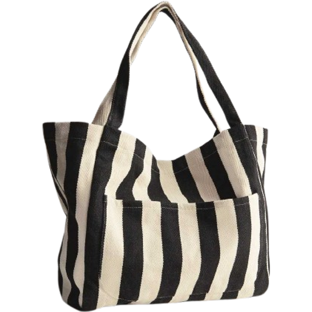 New Look Black Striped Slouchy Tote Bag