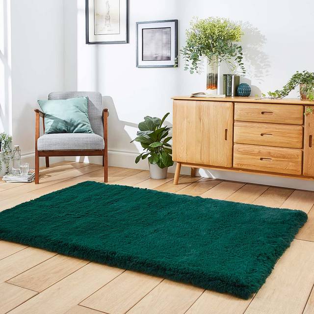 Super Teddy Jewel Plain Shaggy Rectangle Rug - Green - 60 X 120 - Think Rugs