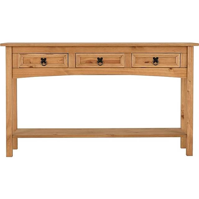 Seconique Corona 3 Drawer Console Table With Shelf - Distressed Waxed Pine, Brown