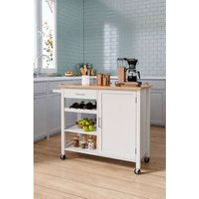 Modern Wooden Rolling Kitchen Island Trolley with Drawer and Cabinet - White - One Size
