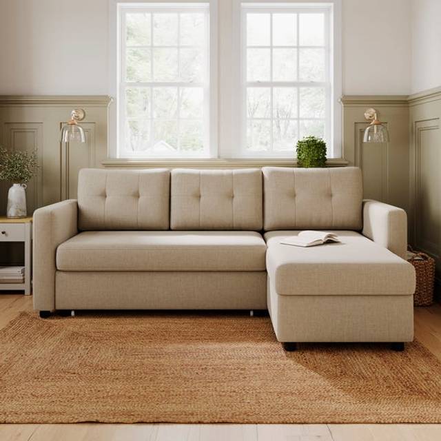 Barker Flatweave Trundle Corner Chaise Sofa Bed - Natural