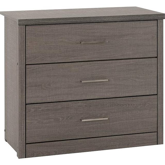 Seconique Lisbon 3 Drawer Chest - Black Wood Grain, Black