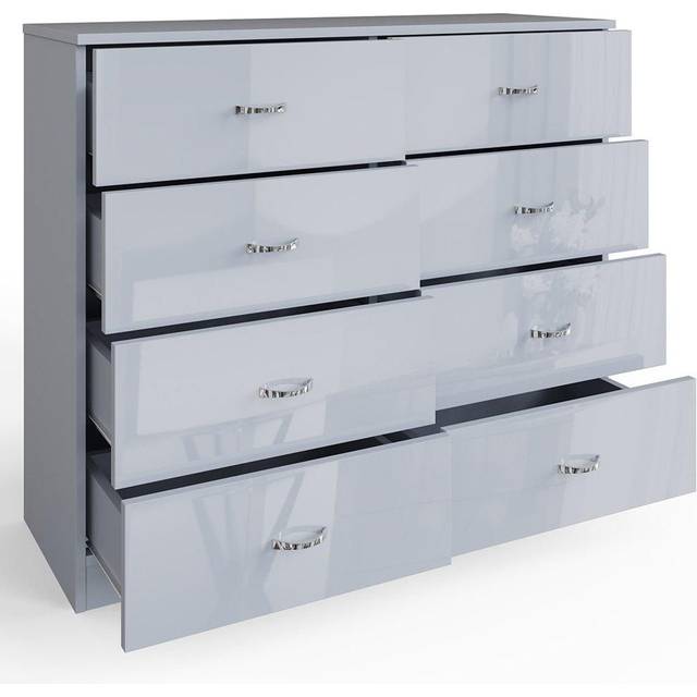 FWStyle Chilton 8 Drawer Grey Gloss Chest of Drawers - 8 Drawers