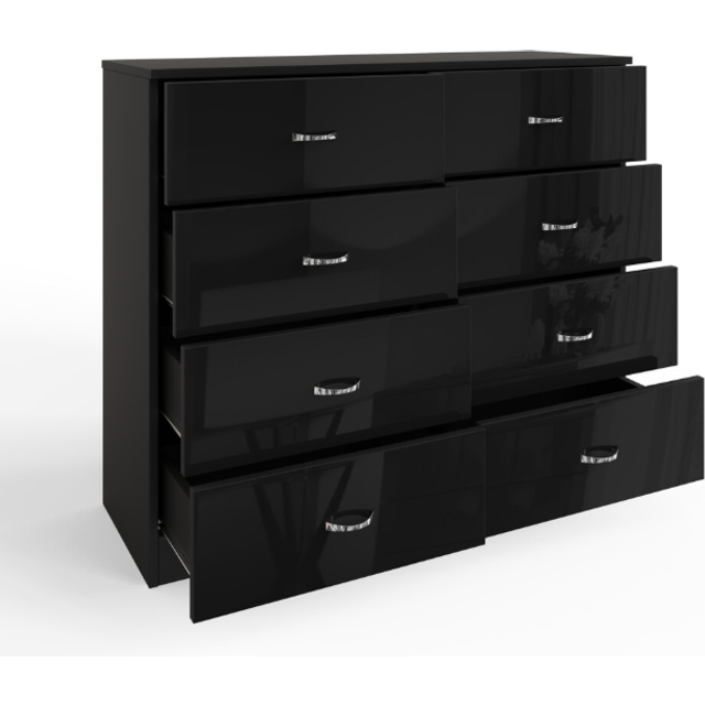 FWStyle Chilton 8 Drawer Black Gloss Chest of Drawers - 8 Drawers