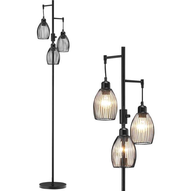 HOMCOM 170Cm Industrial 3-light Dimmable Floor Lamp With Steel Lampshades Black, Black