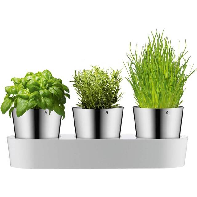 WMF Gourmet herb pot with irrigation system 3-part, herb garden for the kitchen, 36x 12.5x 12.5 cm, for fresh kitchen herbs, white