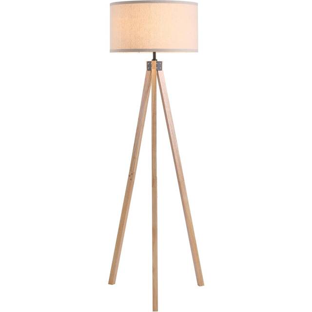 HOMCOM Wood Tripod Floor Lamp Home Lighting Elegant E27 Bulb Linen Shade Beige, Cream