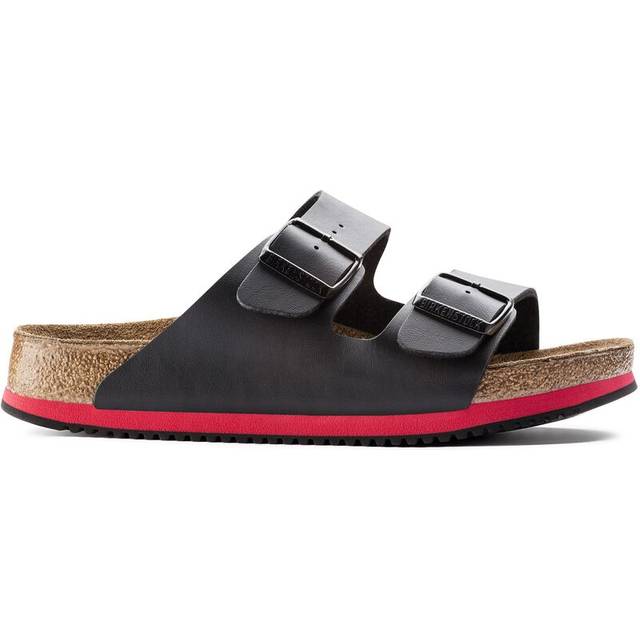 Birkenstock Classic Arizona Birko-Flor unisex vuxen pantoletter, Svart röd, 44 EU