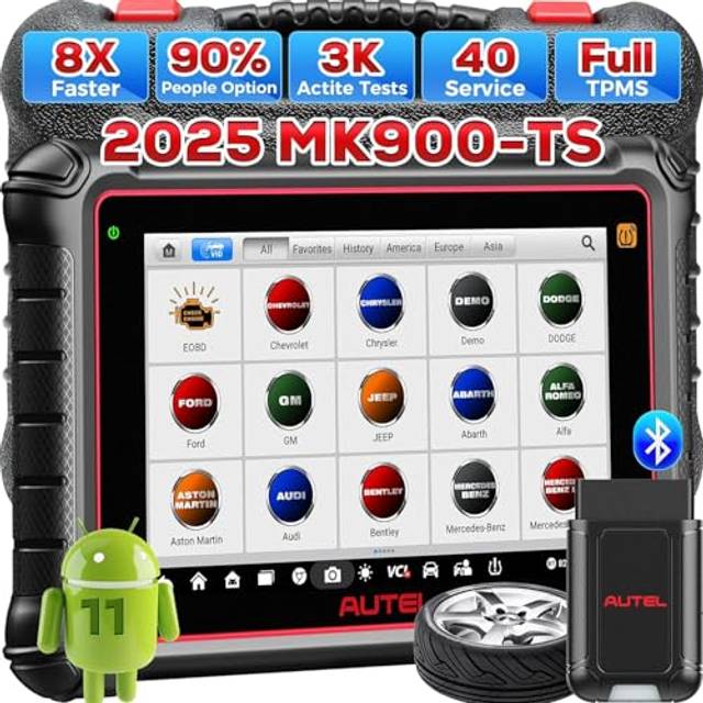 Autel MaxiCOM MK900-TS TPMS Skanner, Bi-Directional Tool 2024 Uppdaterad till MaxiCheck MX808S-TS, MK808S-TS, MS906TS, 3000+ Aktiva Tester, Komplett TPMS Tjänst, All Systemdiagnostik och 40 Tjänster