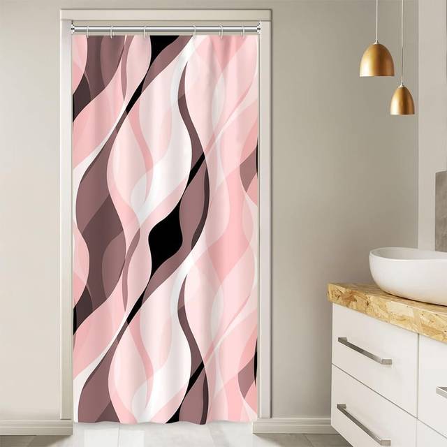 Pink Pack of 1 72"W x 78"L Modern Abstract Black and Grey Striped Shower Curtain Set with Hooks (182.88&#34;H x 91.44&#34;W)