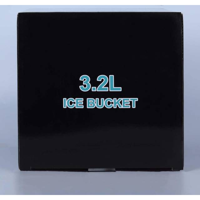 3.2L Insulated Ice Bucket With Silicone Lid, Scoop, Strainer, Double Wall Stainless Steel Ice Bucket - Gold;Black (17cm H X 19cm W X 19cm D)