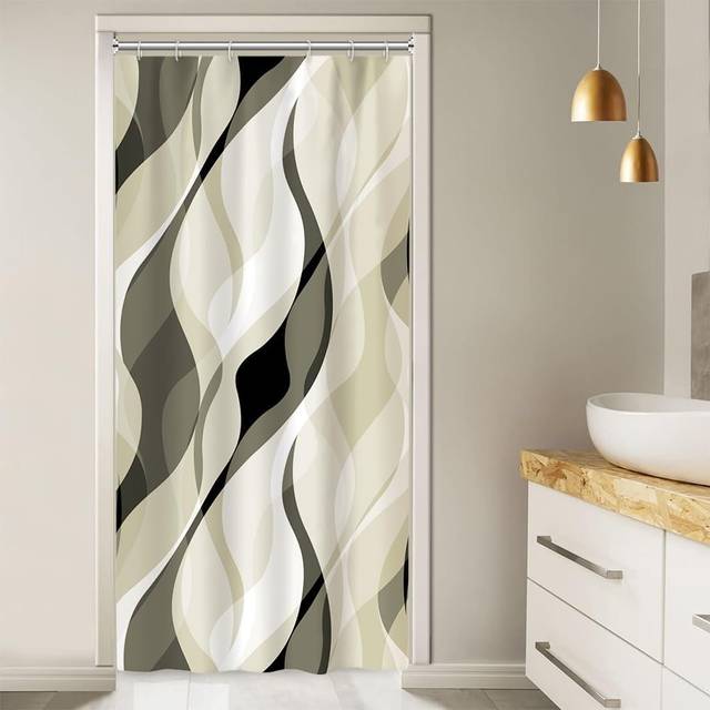 Light Green Pack of 1 72"W x 72"L Modern Abstract Black and Grey Striped Shower Curtain Set with Hooks (182.88&#34;H x 137.16&#34;W)