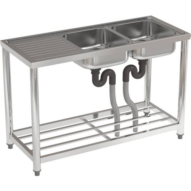 Stainless Steel Double Compartment Commercial Sink - Silver (50mm L X 50mm W)