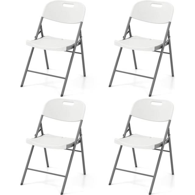 Folding Chairs Set Of 4 HDPE Plastic Chairs With Metal Frame-White (84cm H X 45cm D X 58cm W)