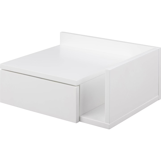 AC design furniture Fia vitt nattduksbord med 1 låda, vitt väggskåp, minimalistiskt nattduksskåp i skandinavisk stil, vägghylla med låda, B: 40 x D: 32 x H: 16,5 cm, 1 st