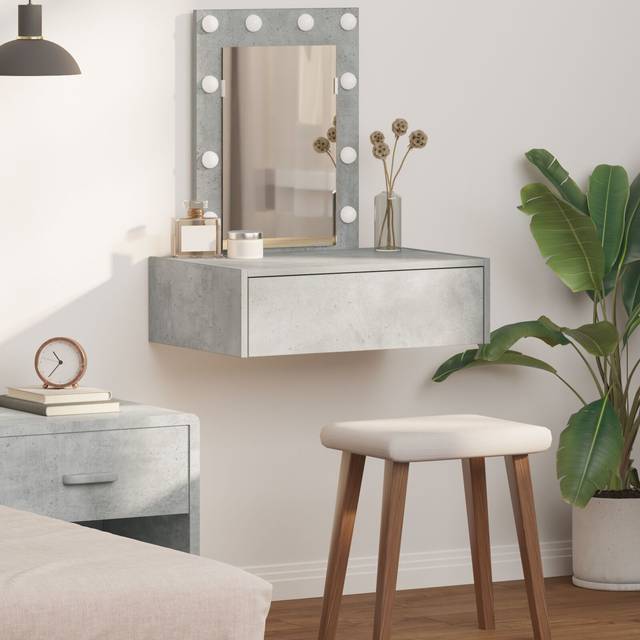 Vidaxl - Wall Hanging Dressing Table with led Lights Concrete Grey