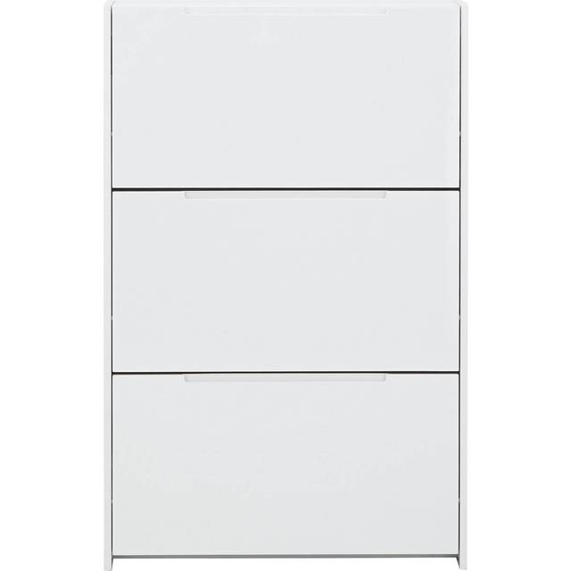 GFW Narrow White High Gloss 3 Tier Shoe Cabinet