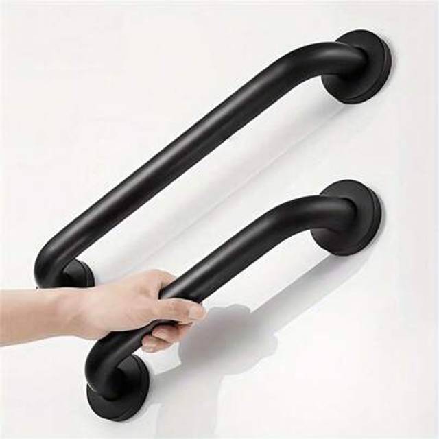 SHEIN 1 Set Black Stainless Steel Bathroom Handrail, Bathtub Grab Bar, Senior Bathroom Assist Handle, Non-Slip Toilet Safety Rail, Towel Bar Suitable For Ba