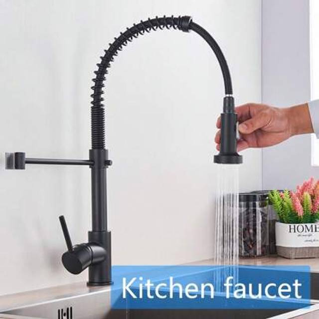 SHEIN Monobloc Kitchen Sink Mixer Tap With Pull Out Hose Spray Single Lever Stainless,Matte Black
