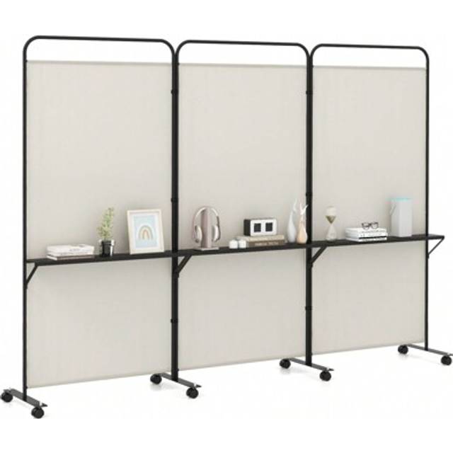 SHEIN 3-Panel Folding Room Divider 6FT/188cm Rolling Privacy Screen With Storage Shelves