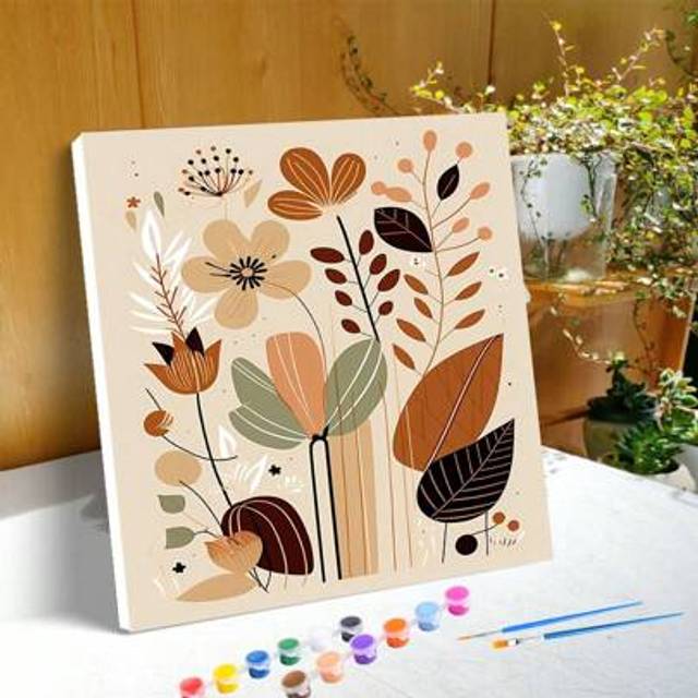 SHEIN 1pc Framed Diy Paint By Numbers Beginner Kits Flowers Handicrafts Easy To Paint On Canvas For Diy Gift 20x20cm/7.87x7.87inch