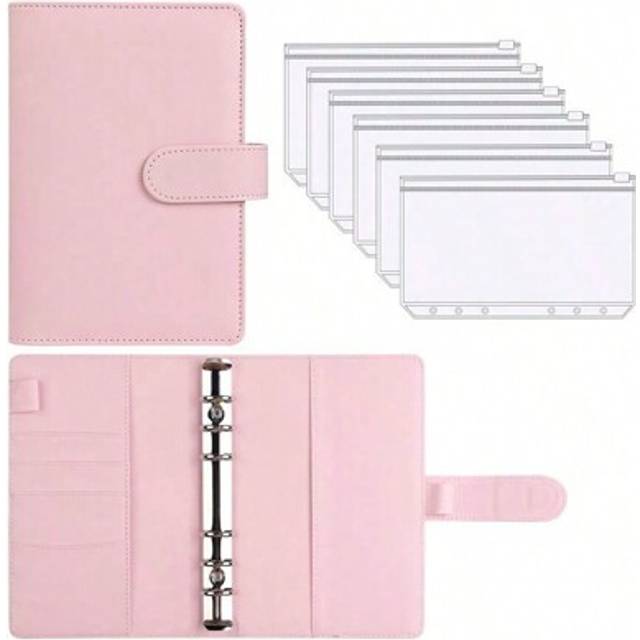 SHEIN 1 Set Or 2 Sets Or 5 Sets A6 Macaron Grid & Marble Pattern Binder With 6 Zipper Pouches,Back To School,School Supplies