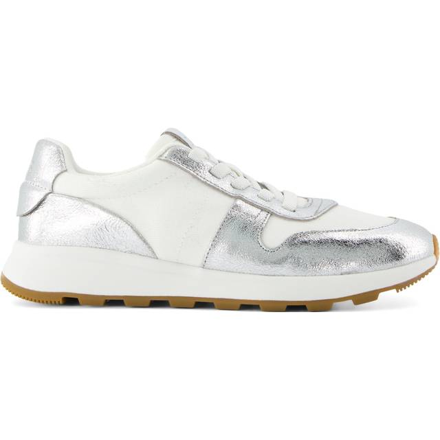 TOMS Women's TRVL LITE Retro Trainer - Silver Water-Repellent Metallic Leather/Vintage Twill Sneaker, Size 8