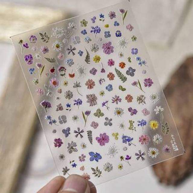 SHEIN Flower Nail Stickers For Nail Art - Flowers Nail Art Stickers Summer Floral Leaf Plant 5D Embossed Nail Decals Self-Adhesive Nails Supply Manicure Sli