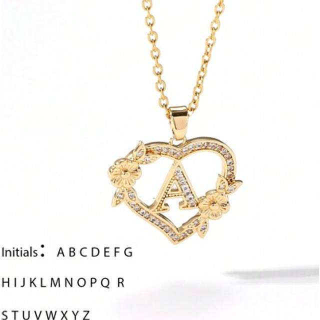 SHEIN 1 Pc Heart-Shaped Floral Letter Necklace Personalized Heart-Shaped Floral 26 Letter Pendant Necklace Suitable For Girls&#39; Birthdays