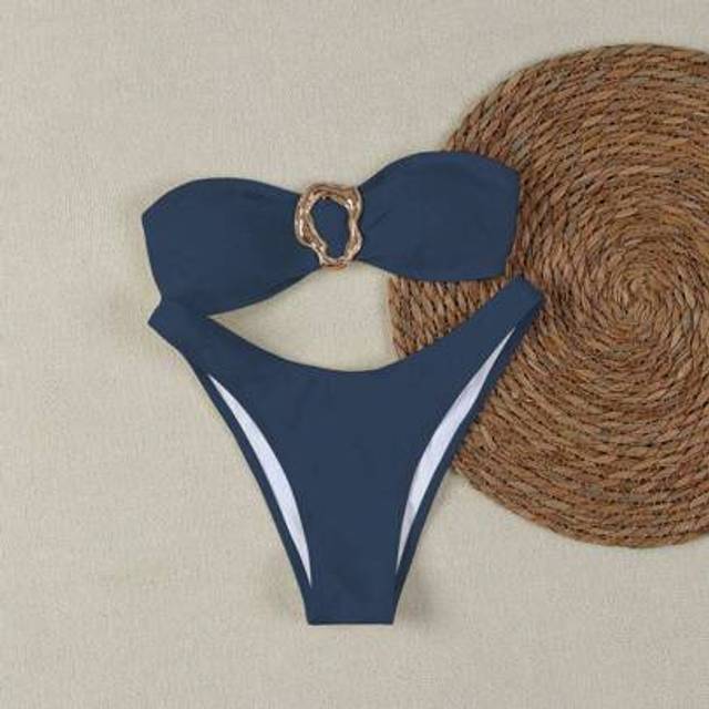 SHEIN Solid Color Strapless Sexy Bikini Swimwear