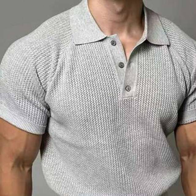 SHEIN Men&#39;s Solid Color Button-Front Short Sleeve Minimalist Casual Everyday Knitted Sweater
