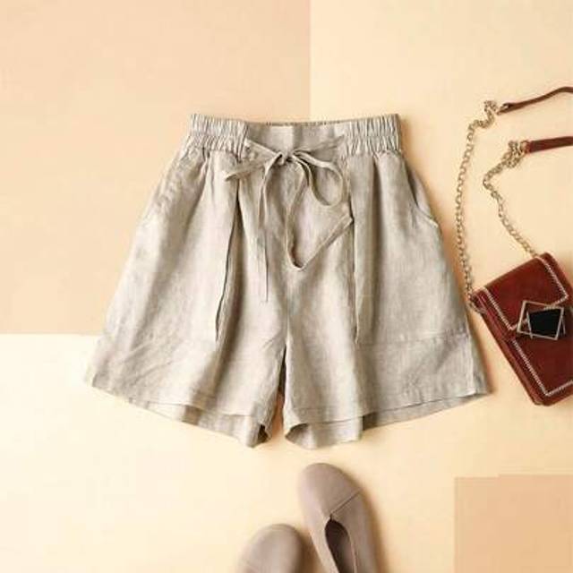 SHEIN Women&#39;s Casual Linen Elastic Waist Pocket Shorts For Spring & Summer