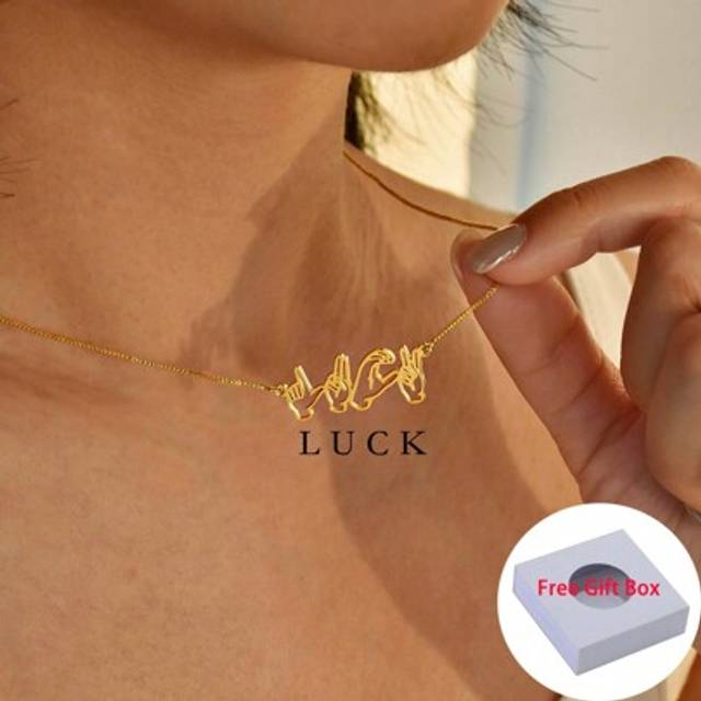 SHEIN Custom Sign Language Name Necklace For Women Men Personalized Gesture ASL Necklace Gold Color Stainless Steel Necklace Fashion Jewelry Birthday Party