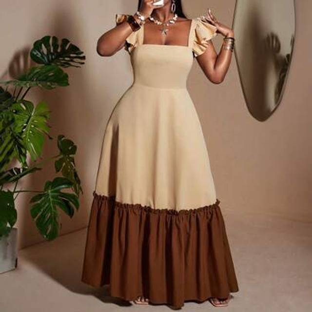 Maweii Summer Ladies Plus Size Loose Stitching Casual Vacation Curve Women&#39;s Long Dress