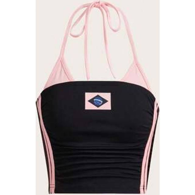 SHEIN Women&#39;s Y2k Sport Halter Tie Backless Fashion Striped Contrast Color Print Tank Top