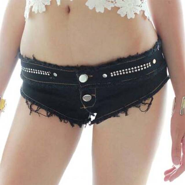 SHEIN Womens Casual Summer Short Jeans, Triangle Crotch Low Waist With Buttons For Summer Party Beach