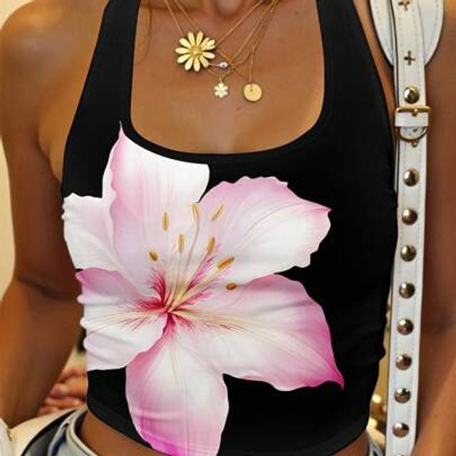 SHEIN Women&#39;s Casual Floral Print Racerback Tight Tank Top, Suitable For Summer Holiday