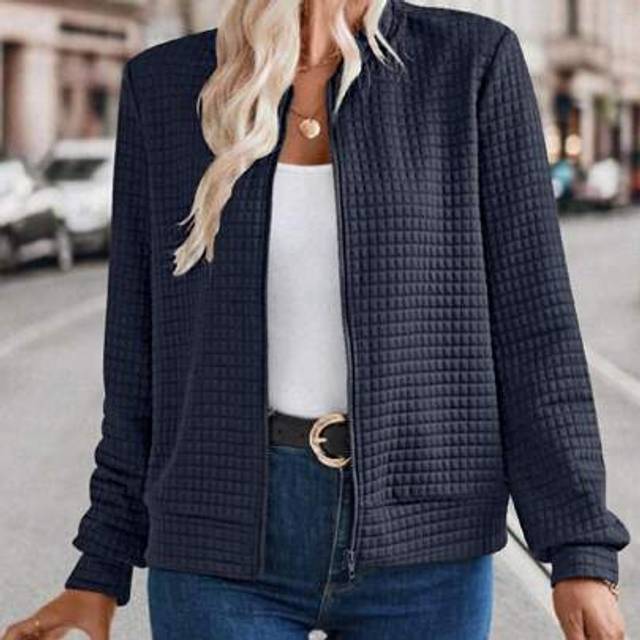 SHEIN Elegant Commuter Slim-Fit Women&#39;s Long Sleeve Zipper Up Solid Color Cardigan