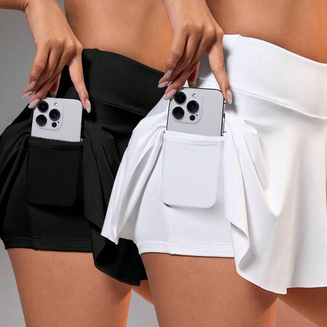 SHEIN Women&#39;s Tennis/Badminton/Yoga/Fitness Running Skirt With Pockets Athletic Skirt