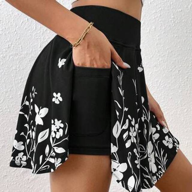 SHEIN Women&#39;s Summer Summer Outfits Casual Solid High Waist Skort With Phone Pocket Minimalist Flower Printed Shorts With Pockets Shorts Inside Out Back To