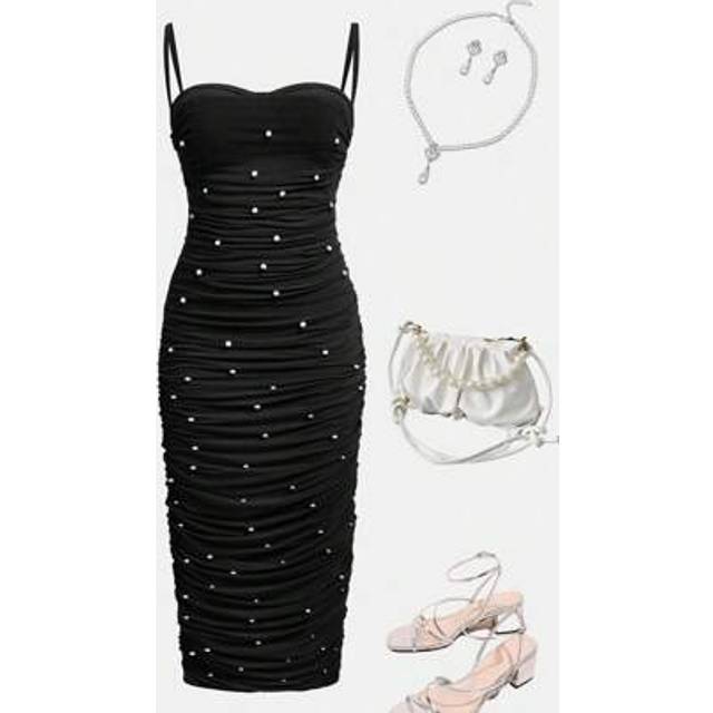 SHEIN Tween Girl Elegant Beaded Camisole Snug Fit Dress