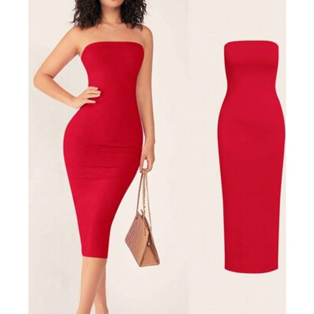 SHEIN Women&#39;S Strapless Slim Fit Bodycon Casual Dinner Dress, Cozy Chic, New Year,Summer Dresses For Women