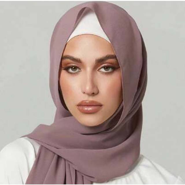 SHEIN 1pc Abaya Accessories Ladies&#39; Soft Chiffon Faux Pearl Decor Solid Color Head Scarf, Casual Long Scarf For Daily Wear Soft Hijab,Women Veil